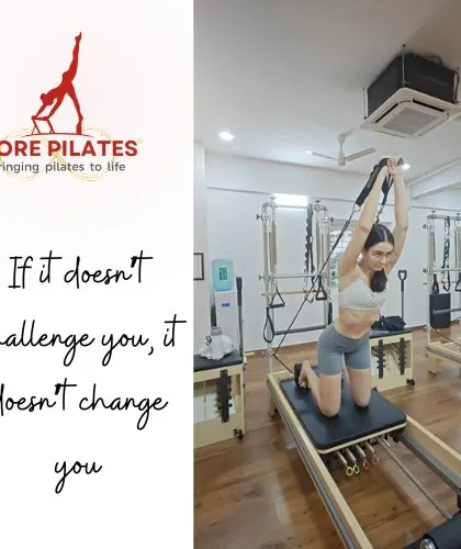 If it doesn't challenge you, it doesn't change you. This client works on her upper body and core strength using the Reformer straps.