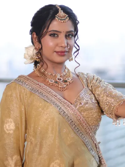 Golden hues and timeless grace. This close up shows the soft, subtle makeup that creates an eternally bridal look.