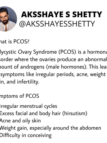 PCOS (Polycystic Ovary Syndrome) is a hormonal disorder characterized by an abnormal amount of androgens (male hormones). This leads to symptoms like irregular cycles, excess hair growth, acne, and difficulty conceiving.
