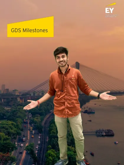 A guest at the EY GDS Milestones event is placed against the backdrop of the Mumbai Sea Link. Our Green Screen booth can be customized with a series of locations relevant to the client's business or event theme.