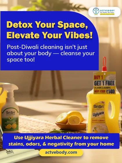 Detox your space, elevate your vibes! This image of Ujjiyara Herbal Cleaner suggests that post-Diwali cleaning isn't just for the body but for the home too, removing stains, odors, and negativity.