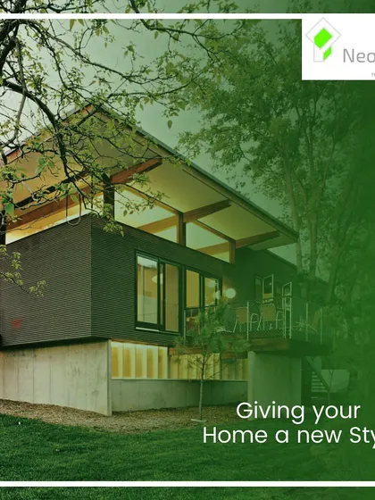 Giving your home a new style means harmonizing with nature. This concept features a home elevated on a concrete base, with a design that respects the surrounding trees and landscape.