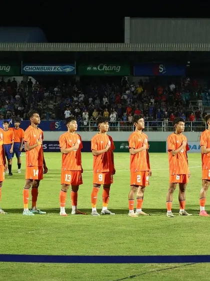 The Indian U17 team stands united for the national anthem. This moment represents the pride, discipline, and teamwork that is fostered both on and off the field.