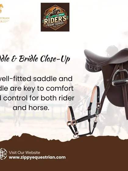 A close-up of a saddle and bridle. We teach our riders that a well-fitted saddle and bridle are key to comfort and control.