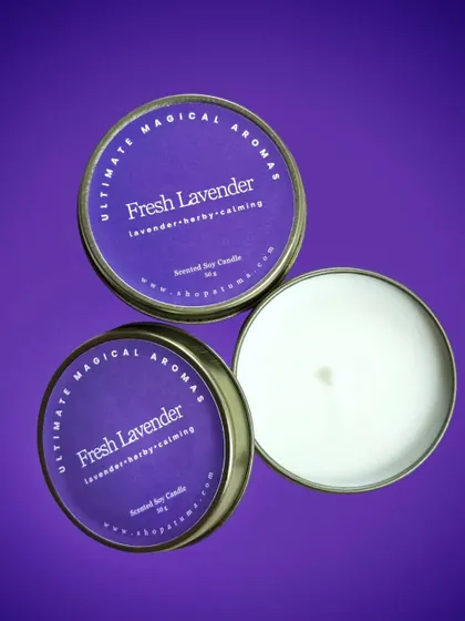 The 'Fresh Lavender' mini candle. Its calming and herby aroma is perfect for relaxation.