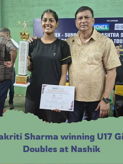 Prakriti Sharma after winning the U17 Girls Doubles title in Nashik, her second state title of the year.