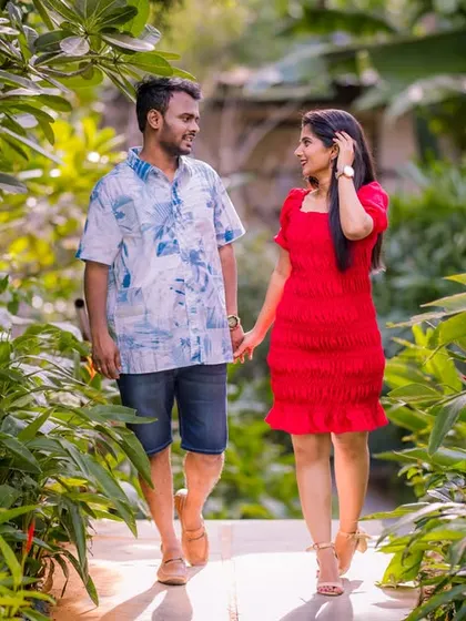 A romantic walk through a lush garden. I love capturing these simple, quiet moments of a couple just enjoying each other's company.