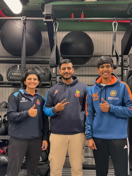 A proud moment with two of my athletes, Shweta Sehrawat and Pragya Rawat, after their selection for the Senior Women's Challenger Trophy.