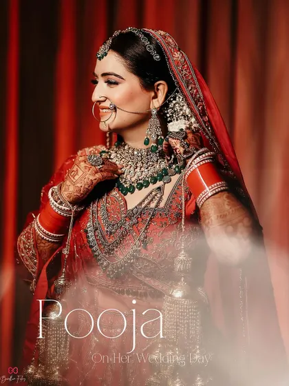A radiant portrait of the bride on her wedding day, with a soft glow that highlights her happiness and beautiful jewelry.