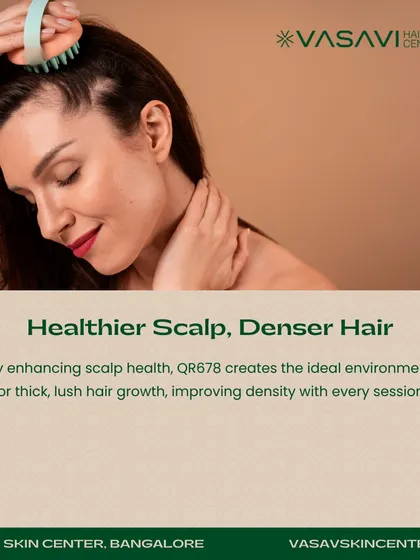 By enhancing overall scalp health, QR678 creates the ideal environment for thick, lush hair to grow. This improves hair density with each session, contributing to a fuller look.