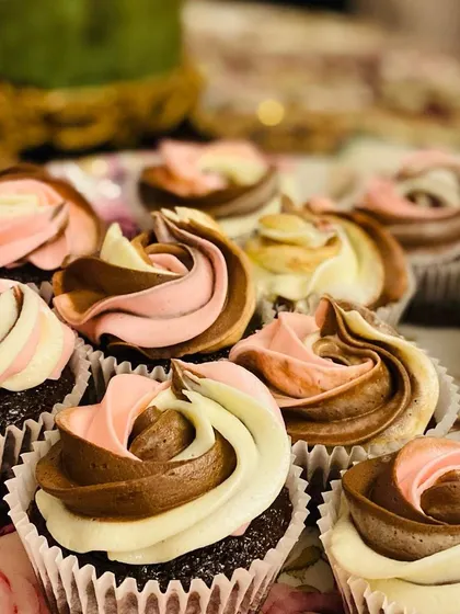 Another look at my moist chocolate cupcakes with the classic vanilla and chocolate swirl frosting.