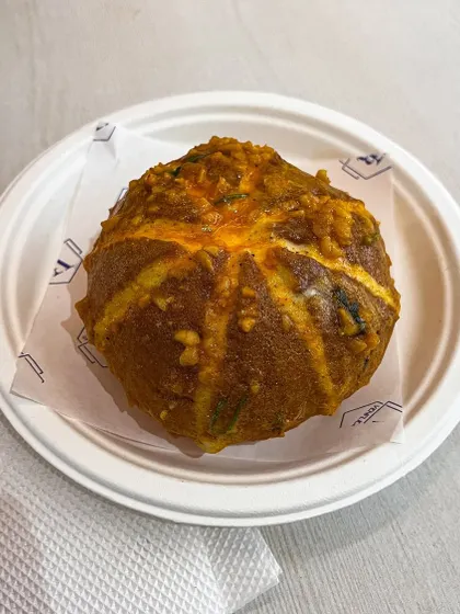 A shot of our savoury Korean Bun, a customer favourite. The combination of sweet and savoury is what makes it so special.