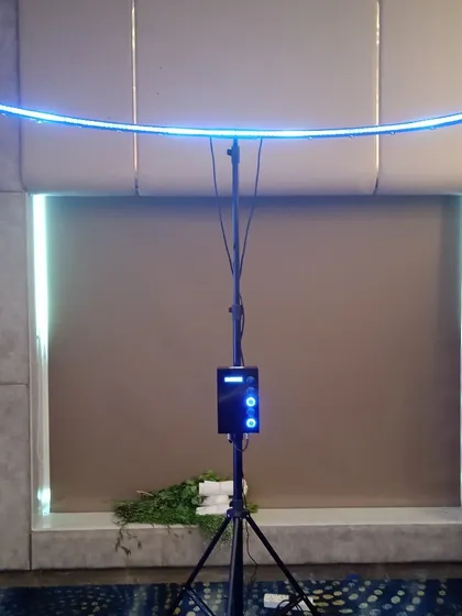 This is a clean look at the Catch the Baton game structure itself. The setup is professional and includes an LED light bar that adds to the visual appeal, especially for evening events. I handle the complete installation.