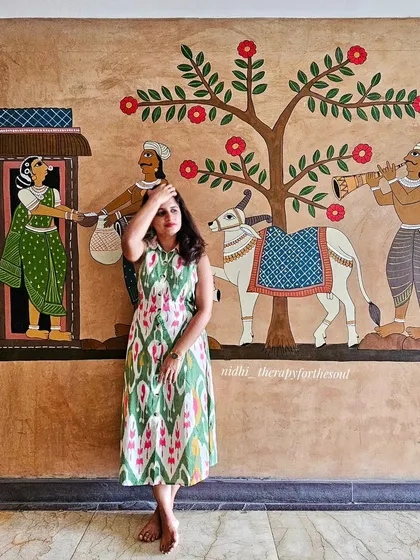 I’m standing here with the finished 'bhikshe' scene. It’s so fulfilling to see a piece of cultural heritage become a permanent part of a modern home.