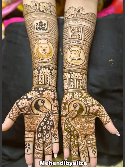 The full view of the personalized pet portrait henna. This engagement design is a perfect example of how we can incorporate your unique story into the art.