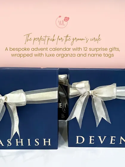 The perfect pick for the groom's circle. This graphic highlights the bespoke advent calendar concept, a truly unique and memorable gift.