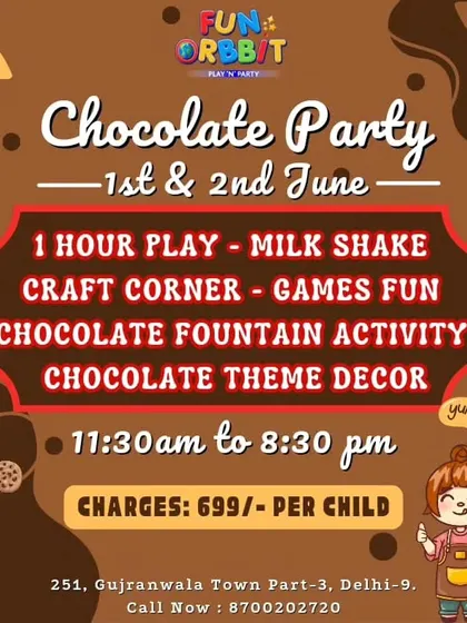 Another version of our Chocolate Party poster, inviting kids to a world of chocolatey fun with games, crafts, and a delicious fountain.