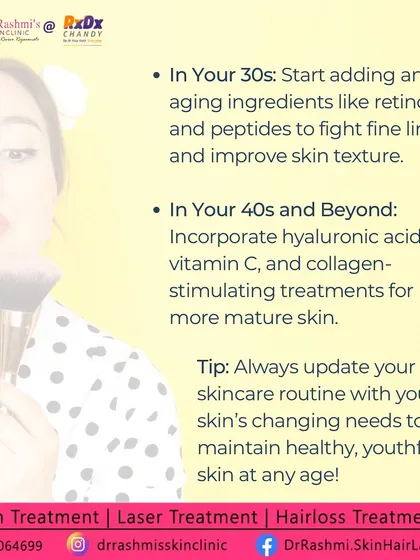 A guide to skincare in your 30s and 40s, recommending the introduction of ingredients like retinol, peptides, and hyaluronic acid to fight aging.