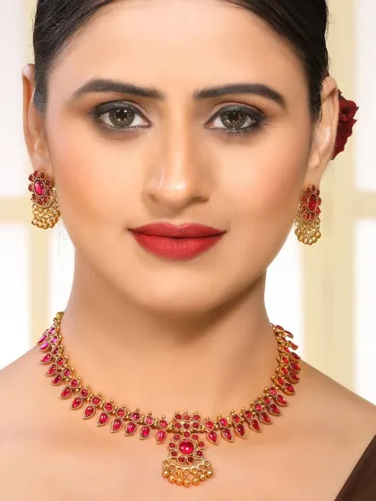 Another angle of the pink stone ethnic necklace, providing customers with a comprehensive look at the product.
