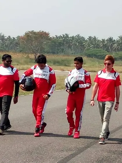 Our team of drivers and coaches walking the track during a Formula LGB testing and training program.