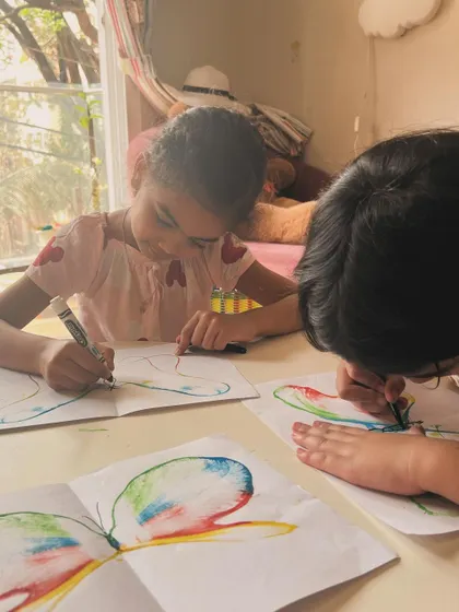 Rope painting is a magical and surprising process. The kids love the big reveal when they see the symmetrical patterns they've created.