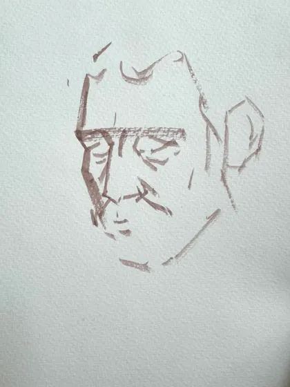 The initial line sketch for the gouache portrait. Every painting begins with a simple drawing to establish the proportions and composition.