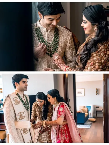 Tender moments between the groom and his family as they help him get ready for his wedding.