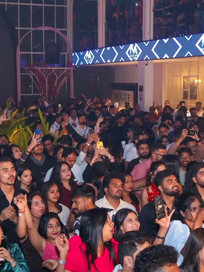 A shot of the incredible crowd at Macaw by Stories during one of our fire shows. Their energy is what makes performing here so amazing.