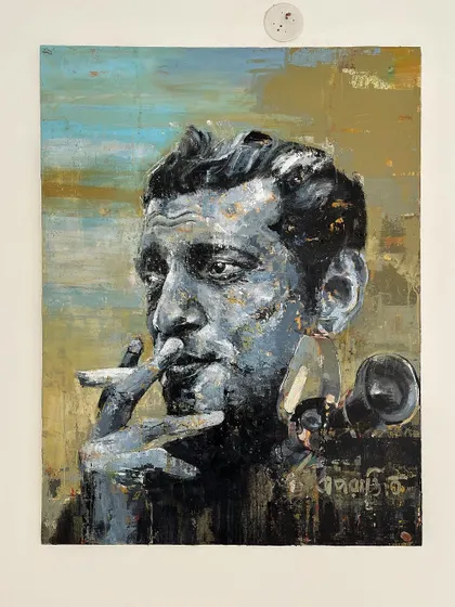 My Satyajit Ray portrait on display at the Verde Canvas art gallery. It's available for you to see in person and purchase.