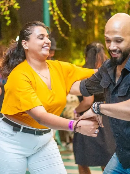 A happy and relaxed couple enjoying the music.