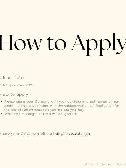 Application details for Kreeze Design Studio in Mumbai, ensuring candidates follow the correct procedure.