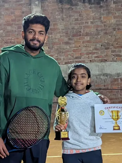 Naini Ghosh after reaching the finals of the open tennis tournament at Ryder Tennis academy.