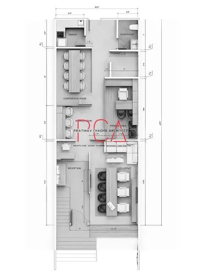 The detailed floor plan for the StyleIn Homes office project. This technical drawing illustrates the spatial layout, including the reception area, conference room, and individual offices, showcasing the meticulous planning phase of my turnkey service.
