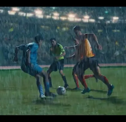 More on-field action from the East Bengal FC commercial. The styling of the players' kits is essential for creating an authentic and exciting sports film.