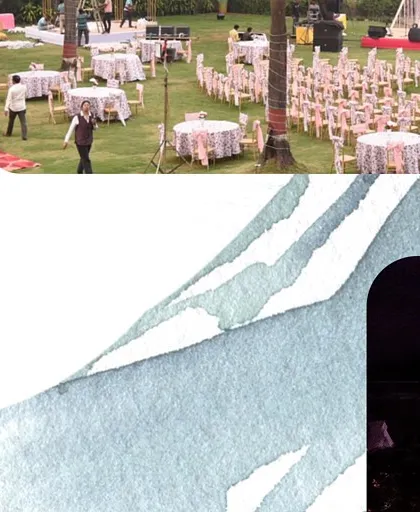 The calm before the storm. Our team on the ground setting up the seating and layout for an outdoor wedding ceremony, ensuring every detail is perfect.