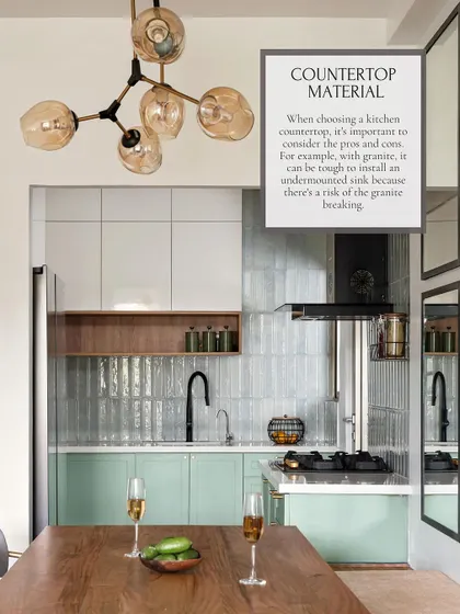 Choosing the right countertop material is crucial. While granite is durable, installing an undermount sink can be tricky. I guide clients through the pros and cons of materials like quartz, granite, and marble to find the best fit.