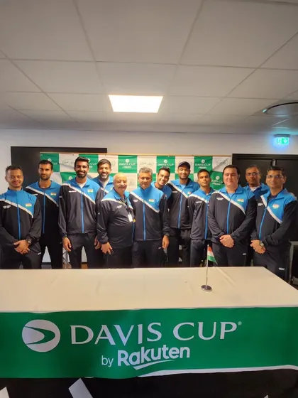 The official press conference setup at the Davis Cup in Denmark. Being part of the official team delegation is an integral part of my role in international tennis.