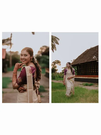 A diptych of the bride's portraits in a traditional setting.