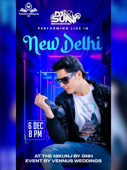 Performing at a private event at The Nikunj in New Delhi. I work closely with top wedding planners like Vennus Weddings to ensure every detail of the musical experience is perfectly curated.
