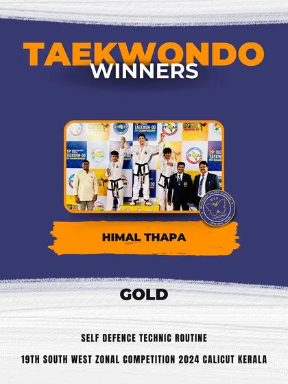 A graphic celebrating Himal Thapa's Gold medal win at the 19th South West Zonal Competition.