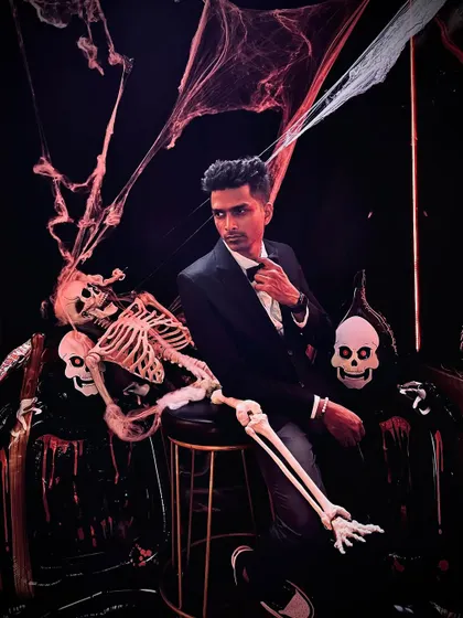 Creepin' it real for Halloween. A spooky-themed photoshoot with some skeletal friends before my set.