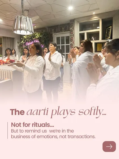 The aarti plays softly, not for rituals, but to remind us we're in the business of emotions, not transactions. Every rishta carries someone's hopes, and we handle them with grace and purpose.