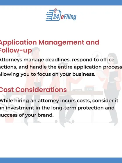 Do you need a lawyer to file a trademark? This carousel explains the complexity of trademark law and the key benefits of hiring an attorney, including their expertise, strategic advice, and ability to avoid common pitfalls.