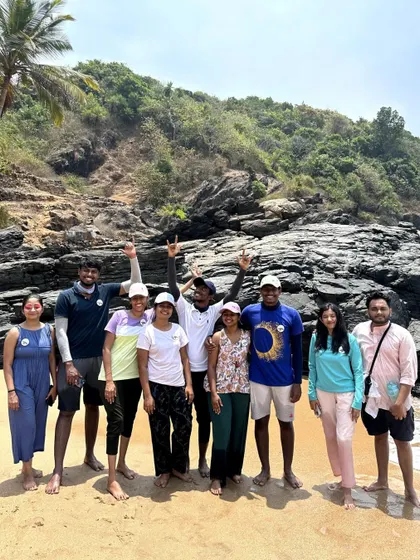 A fun group photo on a secluded beach reached during our Gokarna trek.