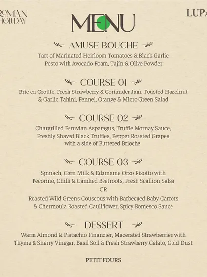 The vegetarian menu for our Valentine's lunch. I made sure to offer the full, curated experience despite the change in plans.