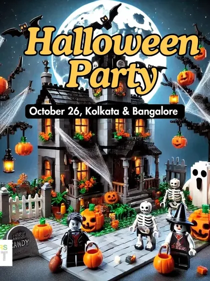 Announcing our Halloween Party in both Kolkata and Bangalore, featuring spooky storytelling and eerie LEGO building.