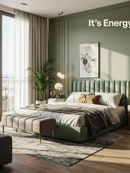Your bedroom should be your personal sanctuary. We designed this space with serenity in mind, using a calming sage green, elegant pendant lighting, and large windows to create a bright, airy, and restful retreat.