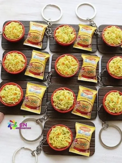 A large collection of Maggi keychains, a fun and unique gift idea.