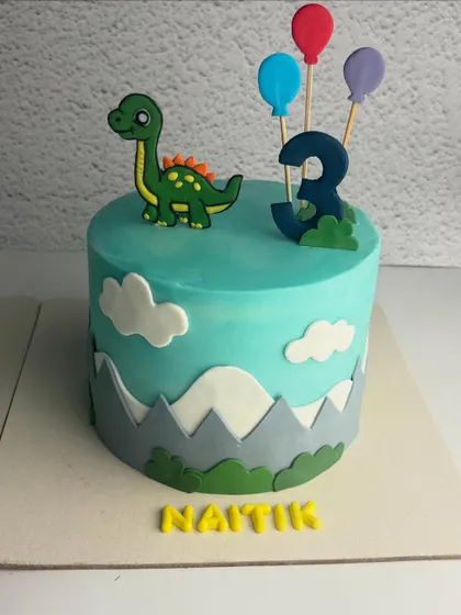 The second of the twin cakes, personalized with the birthday boy's name.