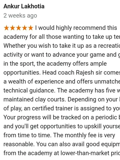 We value player feedback. This detailed review highlights our commitment to both recreational and advanced players, the quality of our five clay courts, and the unmatched technical guidance from our certified coaches.